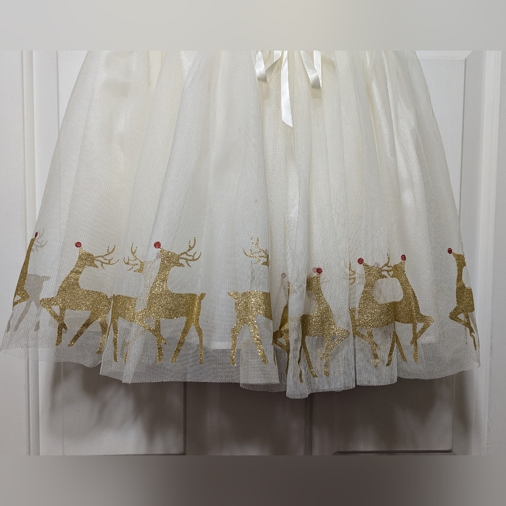 SZ Med (7/8) Girls Lilt Emerald Green Velour Bodice Tulee Reindeer Dress - Picture 10 of 13